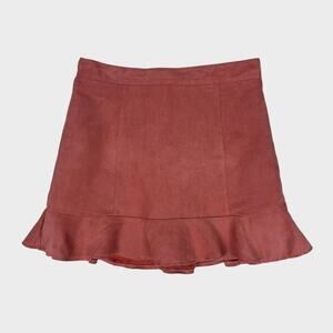 H&M Divided Size 12 Ruffle Hem Short Skirt Salmon Pink soft Suede Feel